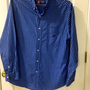 Chaps Mens Classic Blue Woven Button-Up Long Sleeve Shirt